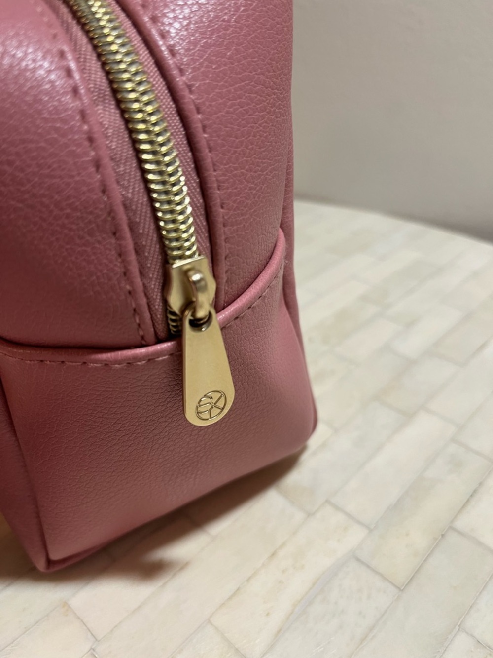 Pink Leather and Faux Fur Makeup Pouch Set - Picture 7 of 10